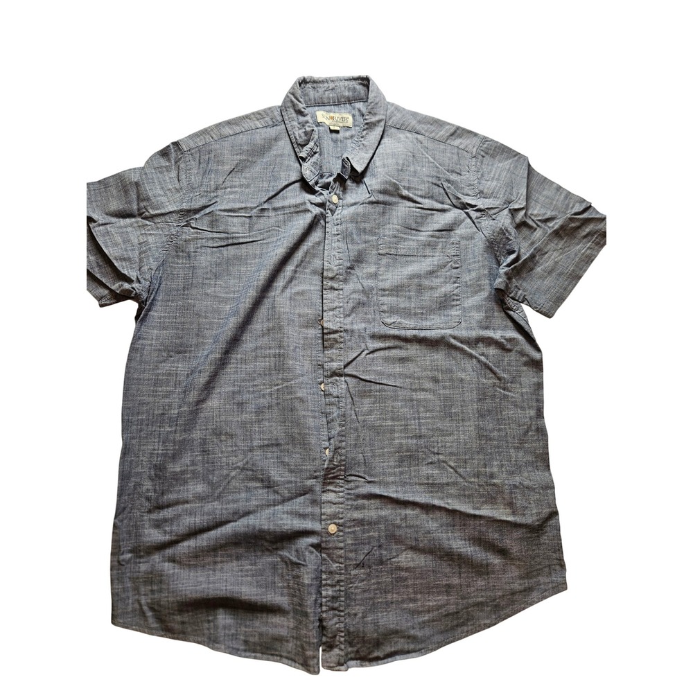 Sun River Clothing Co Mens Large Blue Short Sleeve Button Down Chambray Shirt